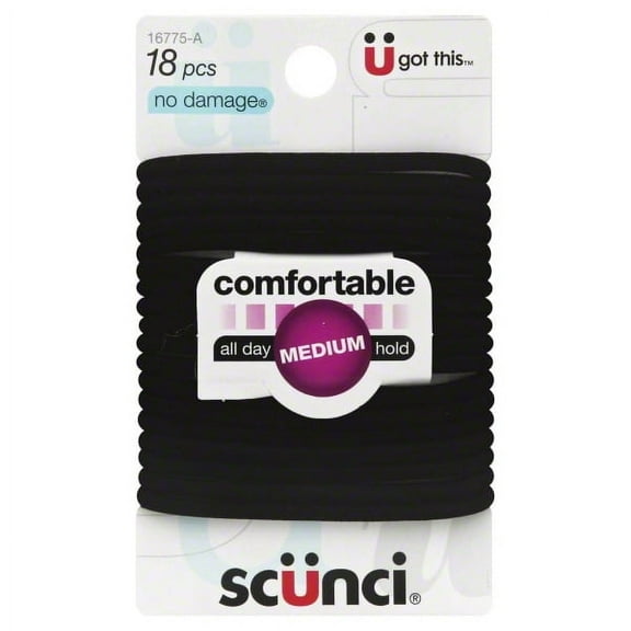 Scunci Comfortable All Day Medium Hold, Black, 18 Count, 6 pack