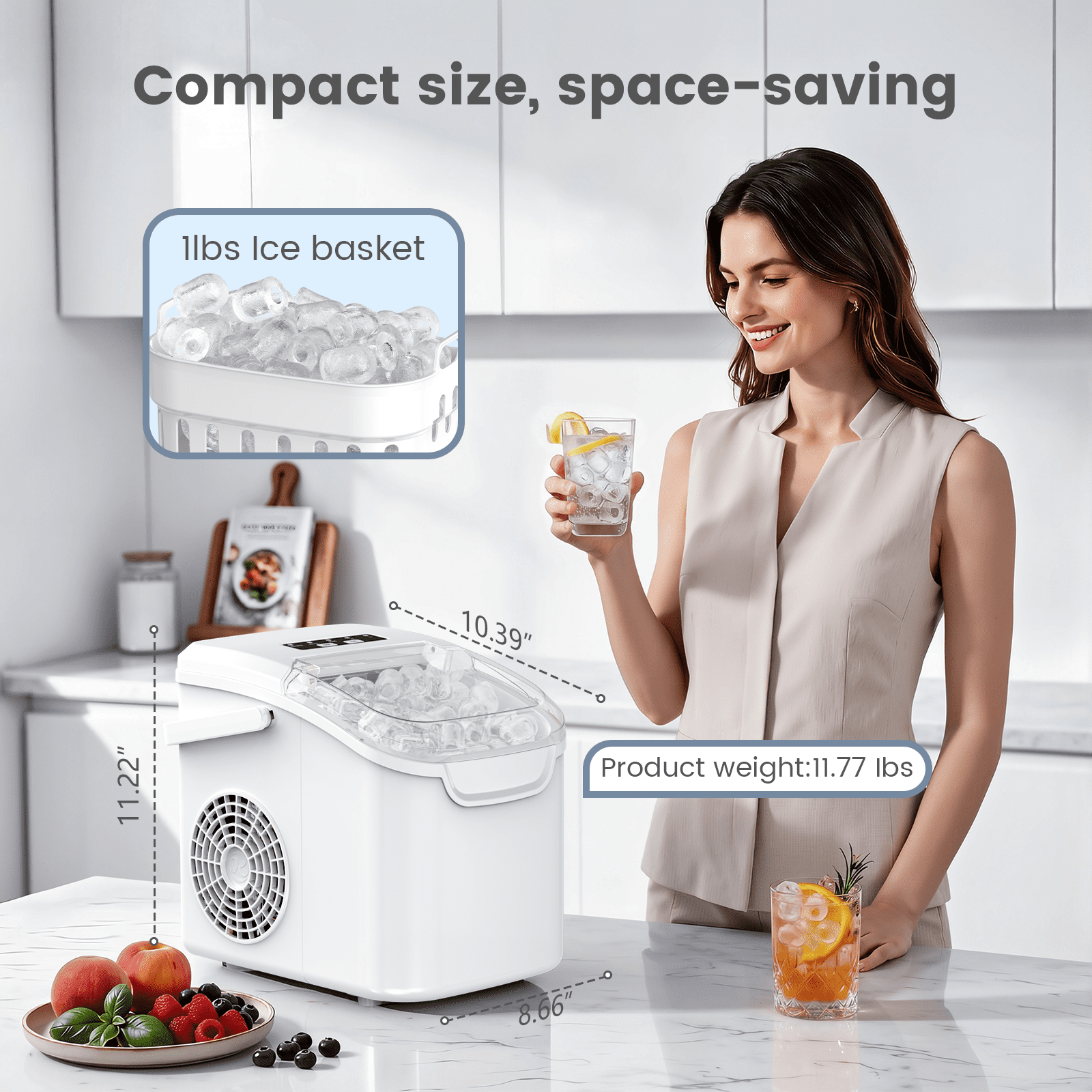 KNDKO Countertop Ice Maker Ice Machine With Handle,Self-Cleaning Ice Makers, 26Lbs/24H, 8 Ice Cubes Ready In 6 Mins For Home/Kitchen/Bar/Party/Camping
