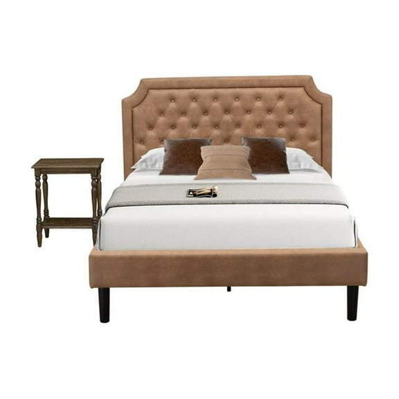East West Furniture Granbury 2-Piece Wood Full Platform Bedroom Set in Brown