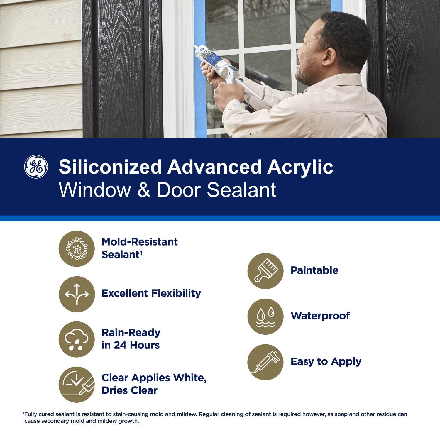 (2 pack) GE Siliconized Acrylic Advanced Sealant Window & Door, Pack of 1, Clear 10 fl oz Cartridge
