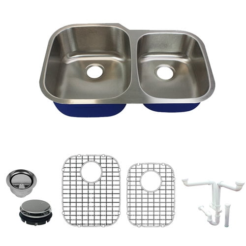 Transolid Meridian 31'' L x 20'' W Double Basin Undermount Kitchen Sink with Sink Grid and Drain Assembly