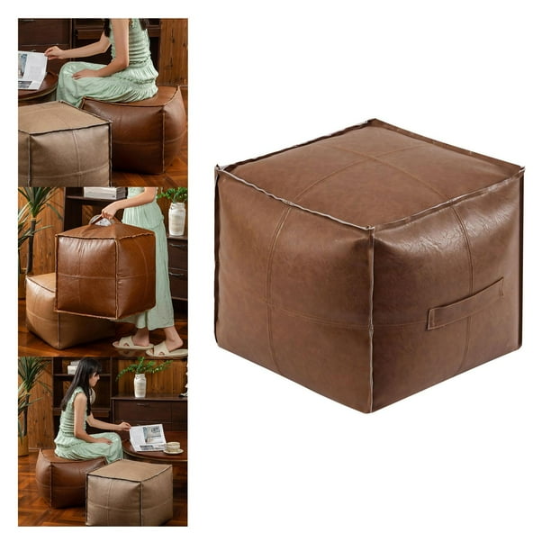 Funda de cojín para taburete de pie perfecl cuero PU dormitorio Decoración de granja Marron oscuro