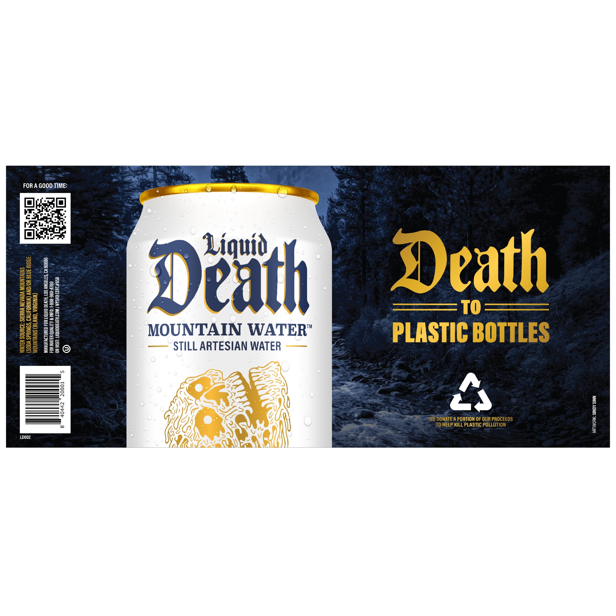 Liquid Death Still Mountain Water, Real Mountain Source, Ice-Cold Cans, Infinitely Recyclable, 12 Fl Oz (Pack of 12)