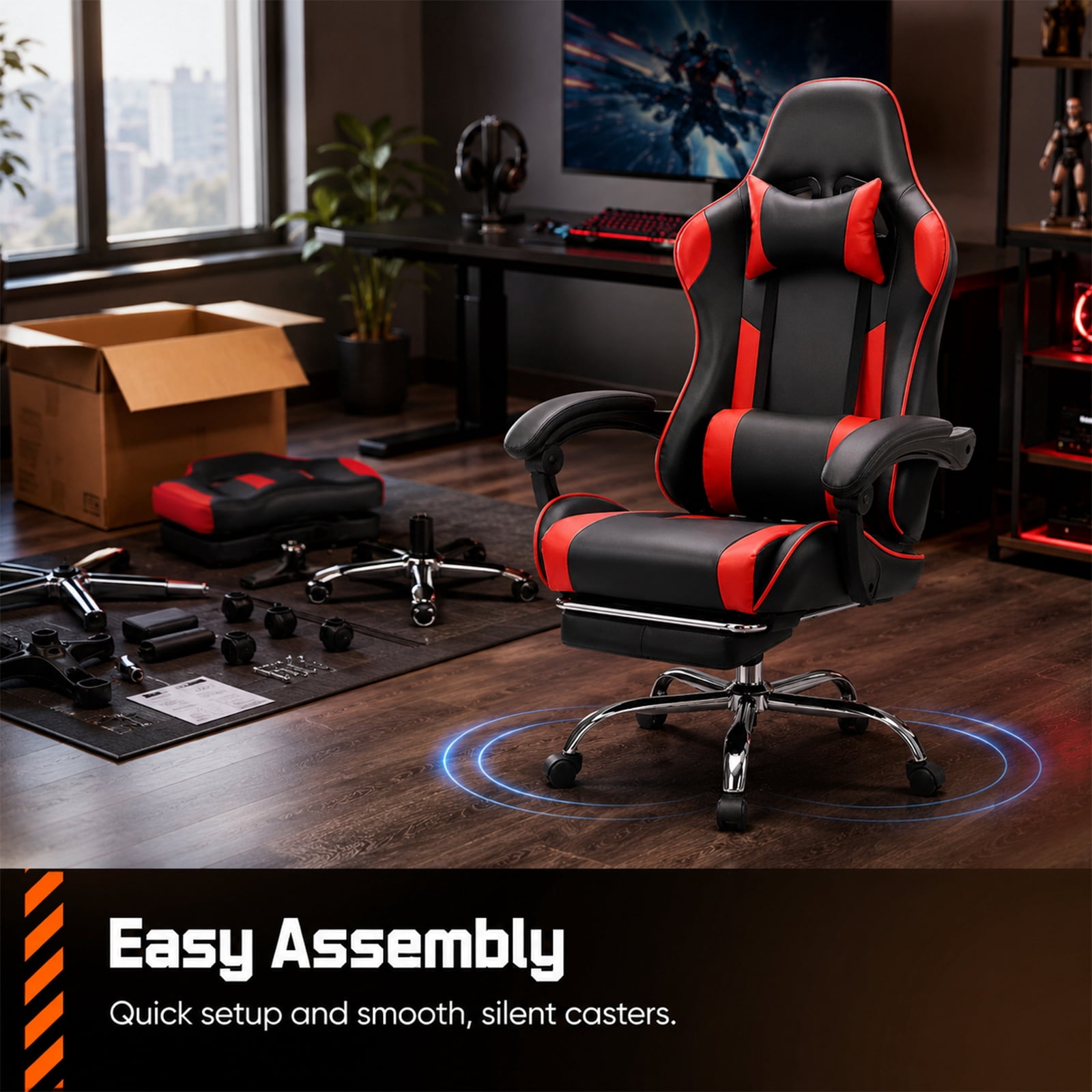 Alvantor Gaming Chair, Adjustable Backrest and Height, Ergonomic Computer Chair with Footrest and Lumbar Support, 275lb Capacity
