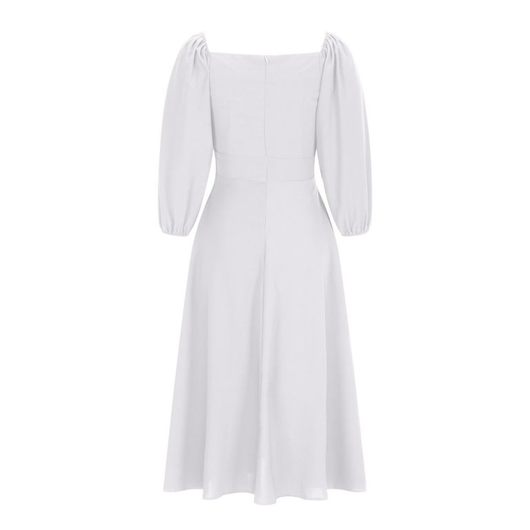 Fall DealsFall Wedding Guest Dresses,Women's Temperament Fashionable Party  Dress V-Neck Waist Cinched Pocket Long Sleeve Dress White L - Walmart.com