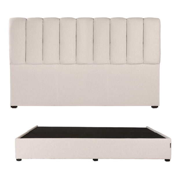 Recámara King Size Kami Crema con Cabecera + Box Base Cama