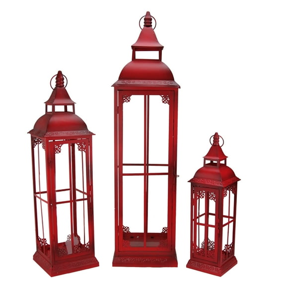 Lantern (Set Of 3) 19.75"H, 28"H, 37"H Metal, Glass