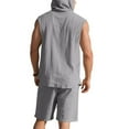 thumbnail image 6 of RYDCOT Mens Linen Sets 2 Piece Outfits Sleeveless Hooded Button Down Shirt and Shorts Set Vacation Outfit for Men Summer Beach Suits Gray, 6 of 8