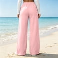 thumbnail image 4 of Women's Wide Leg Pants High Waisted Drawstring Elastic Waist Loose Fit Solid Color Palazzo Lounge Trousers with Pockets, 4 of 5