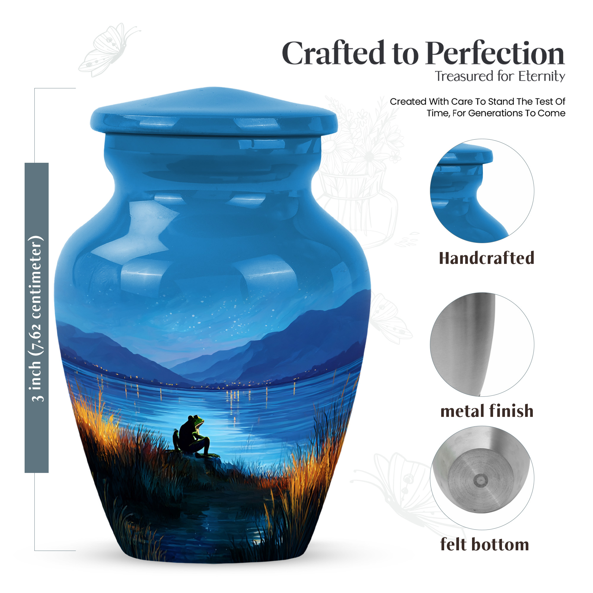 MUKTIVE Frog Tiny Cremation Urn, Mini Blue Urns for Adult Male, Keepsake Starry Night Memorial Urns for Human Ashes Adult Man, Mountain Funeral Urn for Human Ashes, 3 Inch