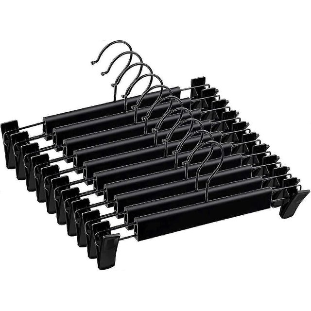 10 Piece Trouser Rack with Adjustable Anti-Rust Clips for Pants, Skirts, Clothes Rack, Black