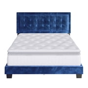 Boyd Sleep Pisa Blue Velvet Full Size Fully Upholstered Platform Bed Frame with Adjustable Headboard
