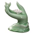 thumbnail image 1 of Quemador de incienso de cerámica, ornamental, para meditación, escritorio y sala de estar. B-Verde con Flor, 1 of 7