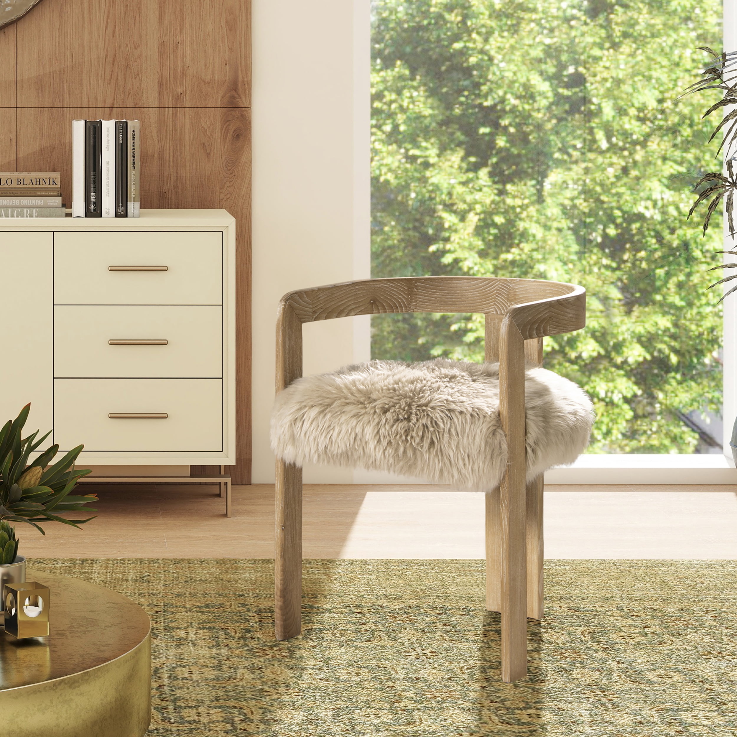 Millwick 21" Low Back Genuine Sheepskin Fur Dining Chair - Natural Blonde Fur