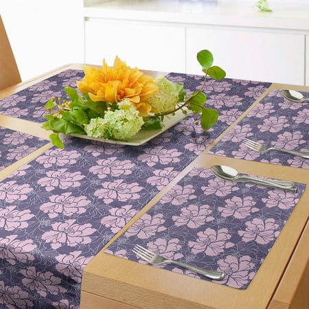 

Floral Table Runner & Placemats Spring Print of Aster Flowers and Silhouettes in Repetitive Pattern Set for Dining Table Decor Placemat 4 pcs + Runner 16 x90 Dark Indigo Pale Pink by Ambesonne