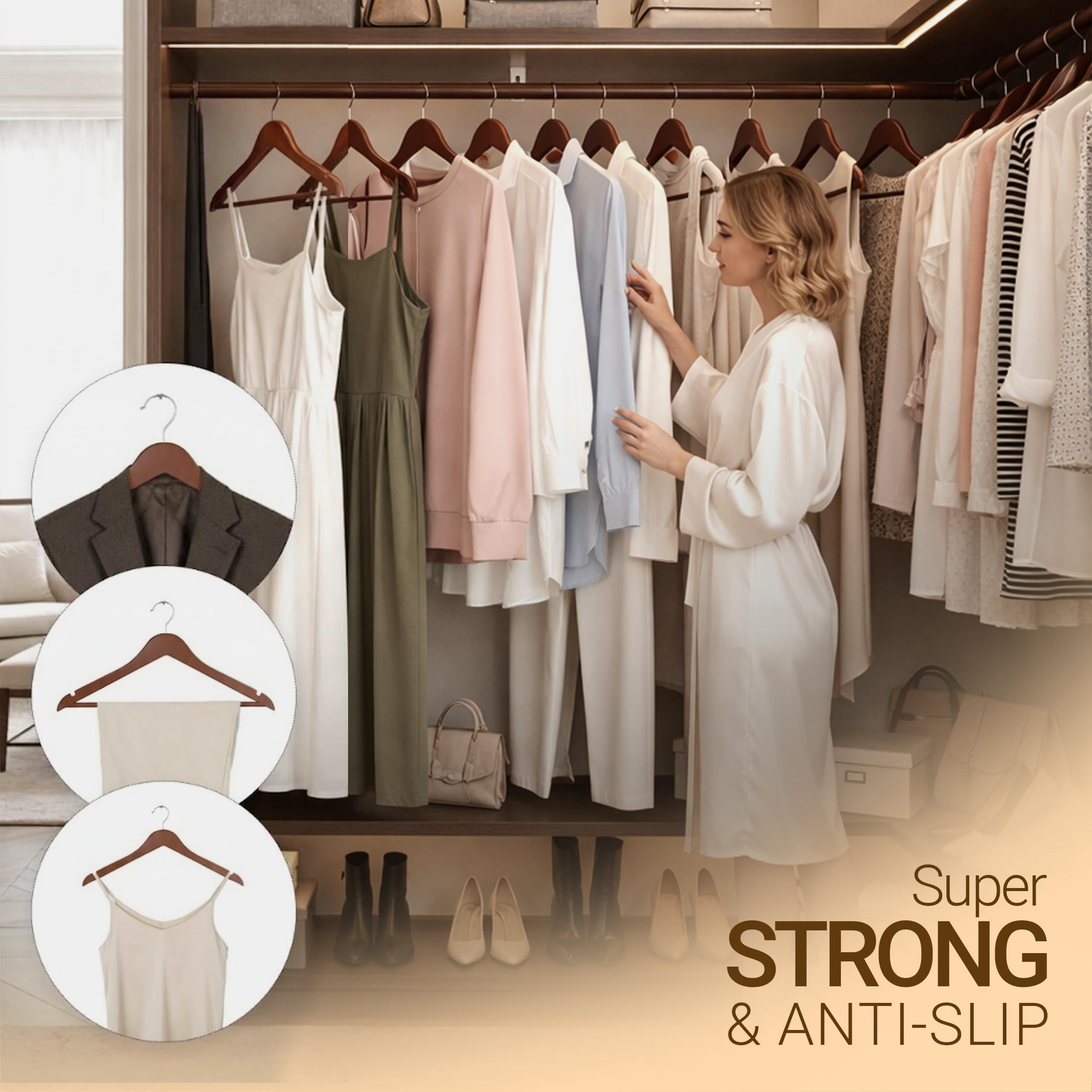 Utopia Home Premium Wooden Hangers 20 Pack - Durable & Slim Coat Hanger - Suit Hanger with 360-Degree Rotatable Hook - Wood Hangers with Shoulder Grooves (Brown Color)