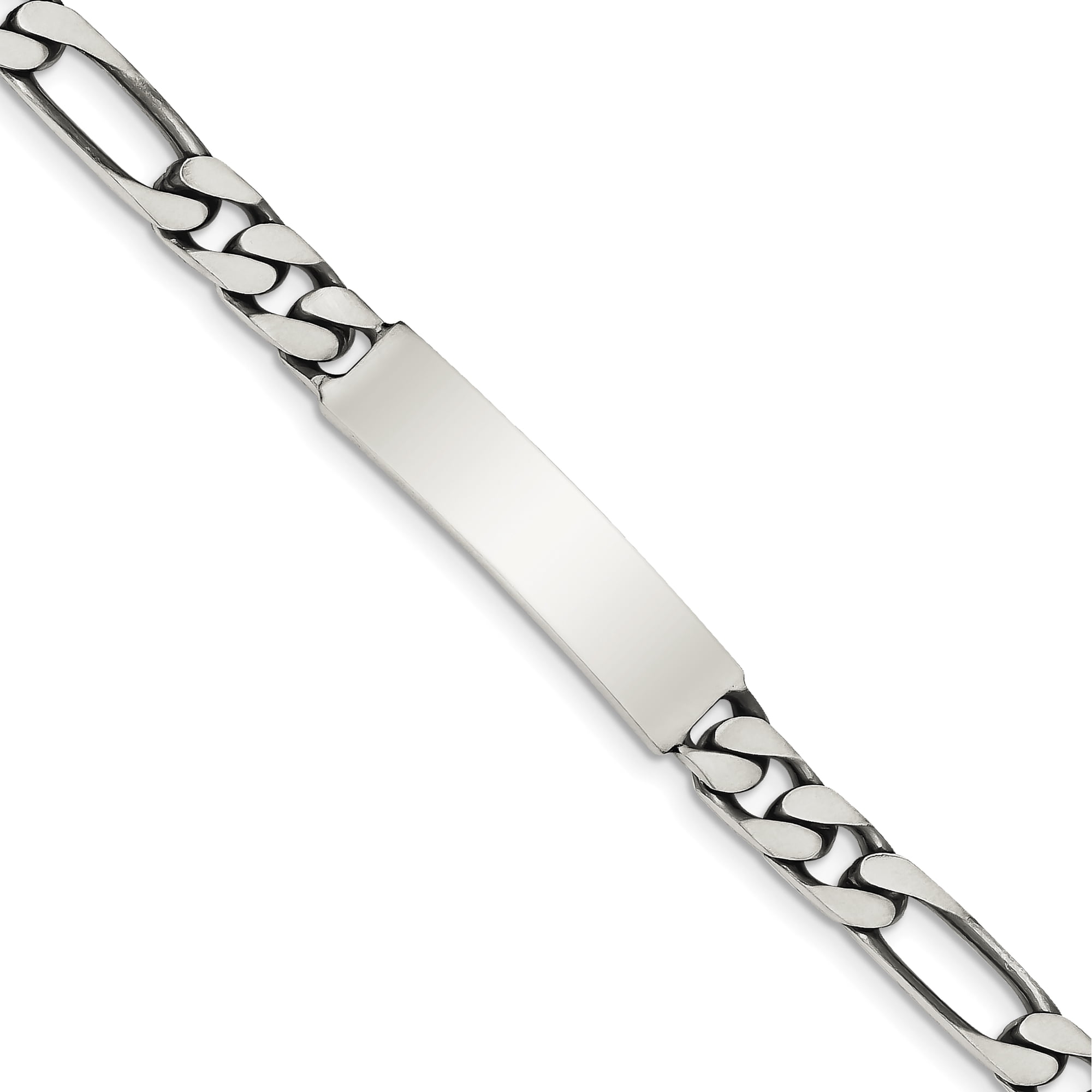 Sterling Silver 8mm Engraveable Antiqued Figaro Link ID Chain Necklace, Bracelet or Anklet