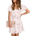 thumbnail image 3 of Pisexur Robes Femmes Belle Robe d'Été pour la Mode Féminine d'Été Imprimé à Manches Courtes Col en V Robe Décontractée Rose,2TG, 3 of 7