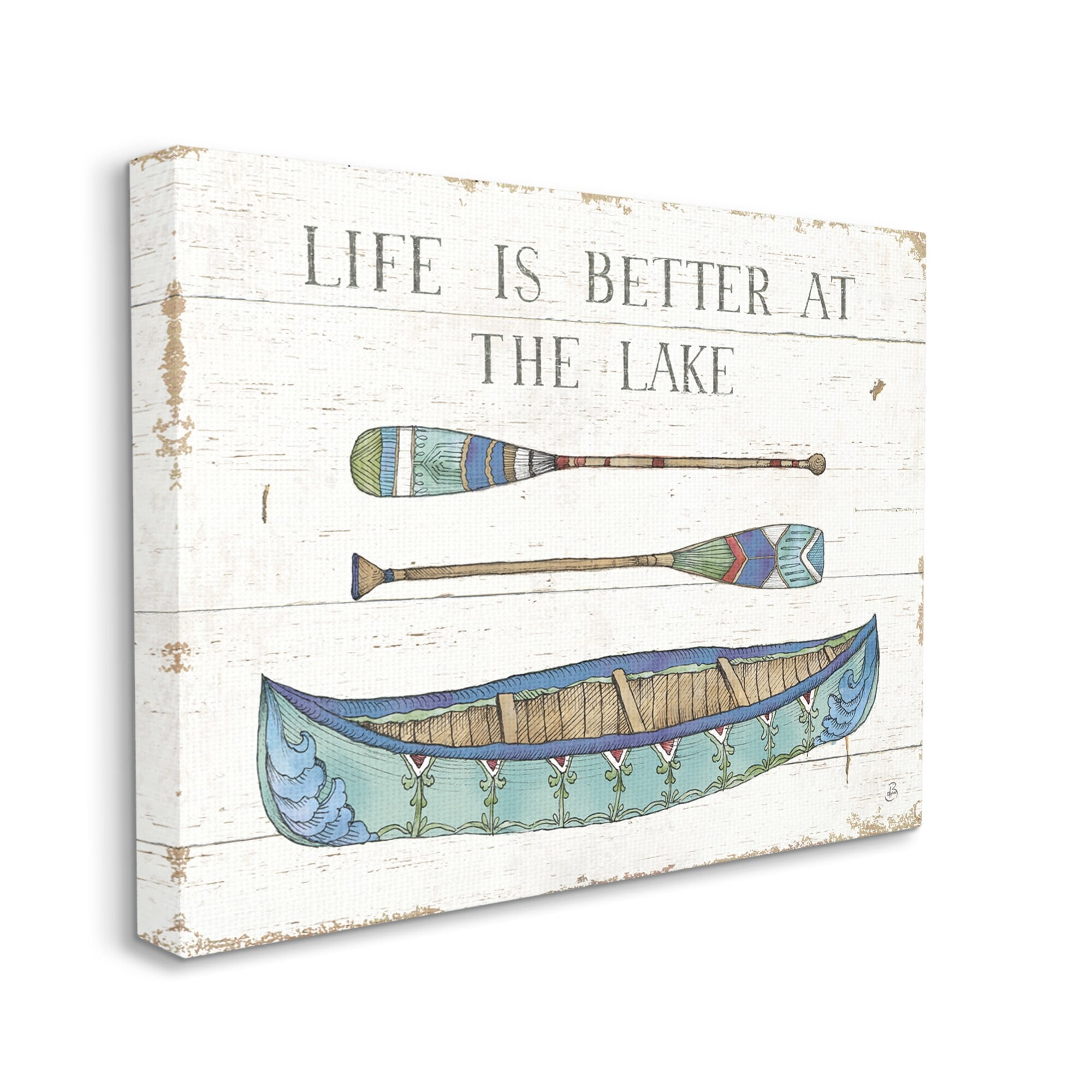 Stupell Industries Life Better At Lake Rustic Canoe Ores Grain Pattern Graphic Art Gallery Wrapped Canvas Print Wall Art, Design by Daphne Brissonnet