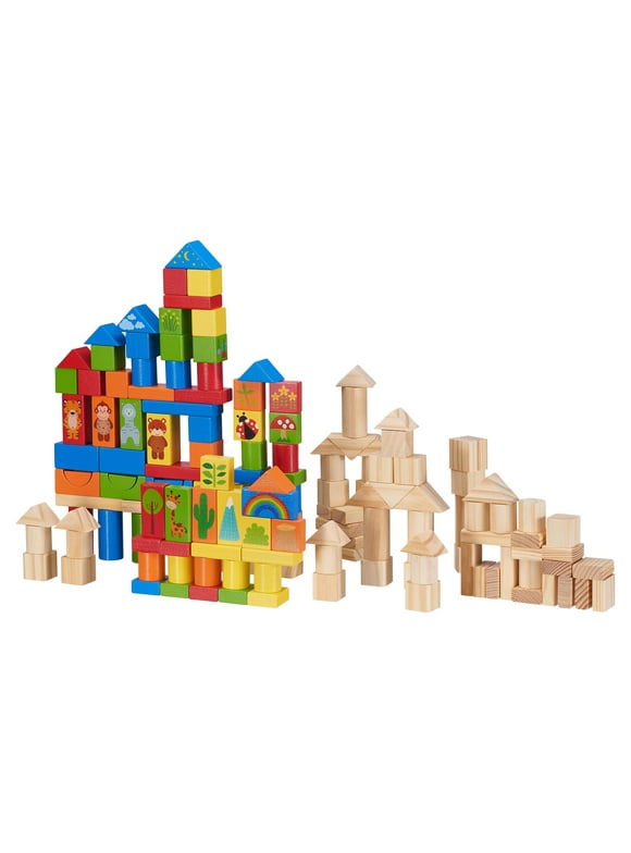 Spark. Create. Imagine. Wooden Animal Blocks with Shape Sorting Lid, 150 Pieces