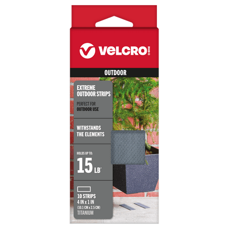 VELCRO Brand Extreme Outdoor Heavy Duty Strips | 4 x 1 Inch Pk of 10 | Holds 15 lbs | Titanium Extreme Hook and Loop Tape Industrial Strength Adhesive | Weather Resistance for Rough Surfaces (90812)