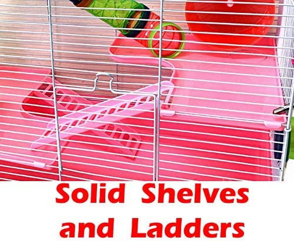 Pink Large 3-Story Hamster Habitat House Critters Expandable and Customizable Cage Gerbil Mouse Mice Complete Set of Accessories Crossover Tube Tunnel