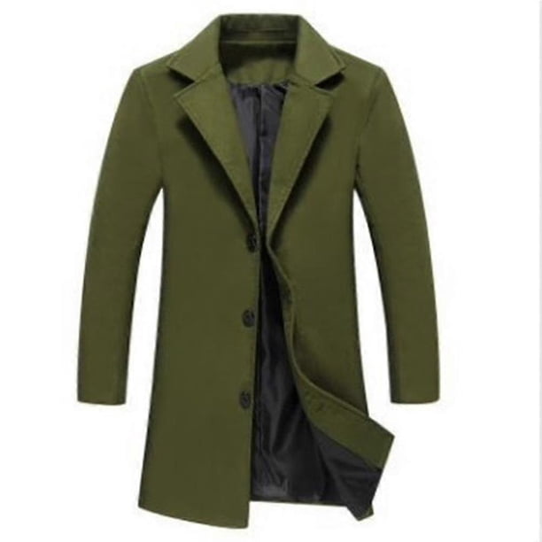 Abrigo clásico de lana para hombre, talla grande, cálido, de invierno, con una sola botonadura, largo, informal, ajustado, s202412241053