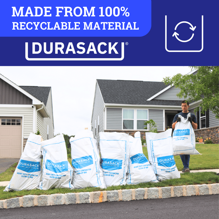 DURASACK Heavy Duty Contractor Clean-Up Bag, 40-Gallon Reusable White Woven  Polypropylene Construction Demo Contractor Bag, Pack of 20