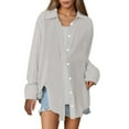 thumbnail image 2 of COMVALUE Button Down Shirts for Women 2026 Oversized Long Sleeve Collar Boyfriend Shirt Cotton Gauze Tops Dressy Casual Blouse (Grey, S), 2 of 8