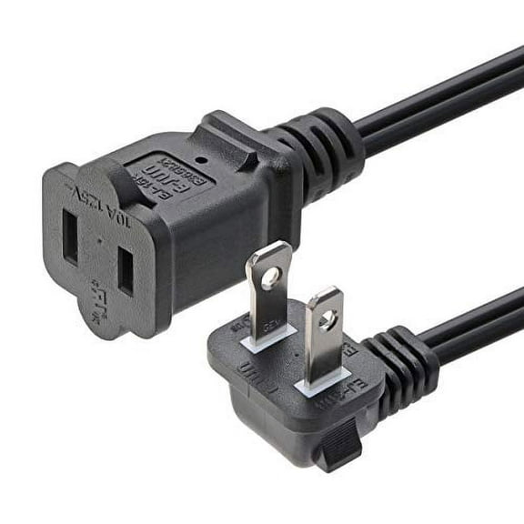 Right Angled Polarized US 2-Prong Male-Female Extension Power Cord Cable, Outlet Extension Cable Cord US AC 2-Prong Male/Female Power cable10A/125V,Nema 1-15P to 1-15R Cable (6FT)