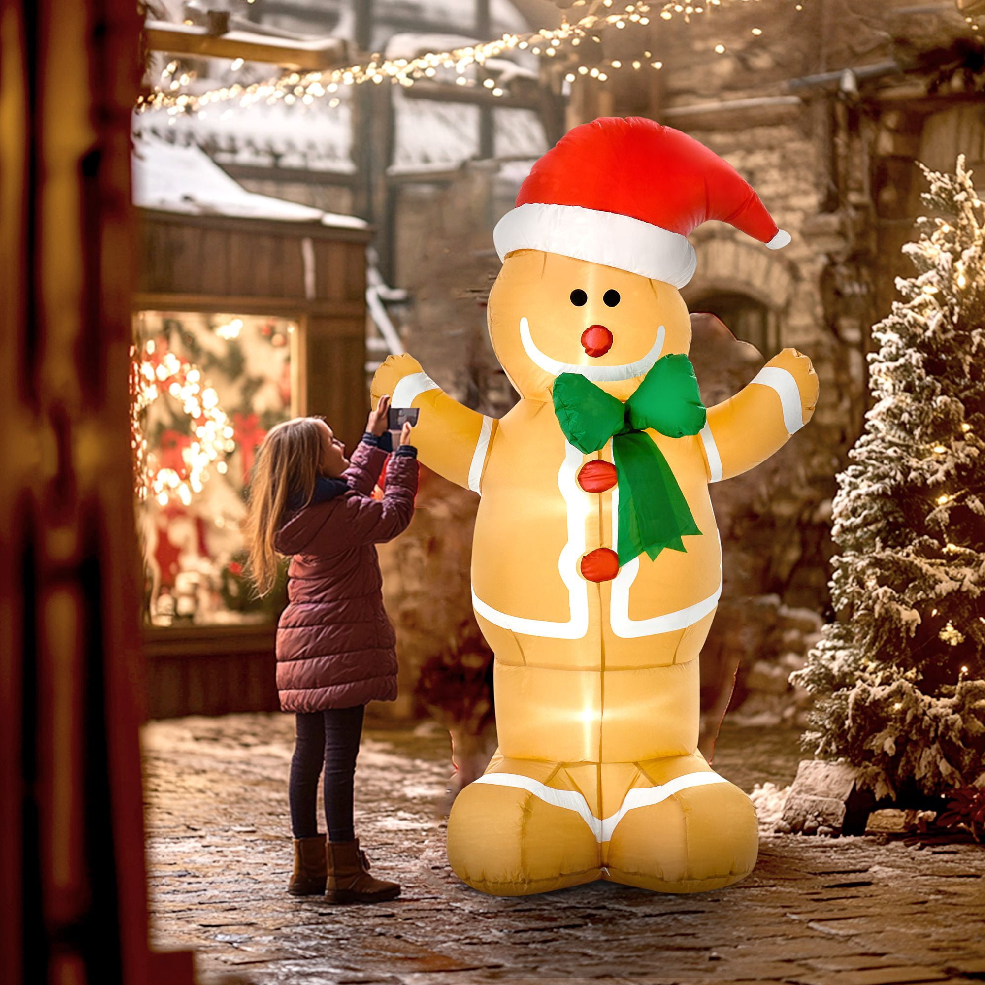 6 ft Christmas Inflatable Gingerbread Man with LED Lights, Blow-Up Yard Decoration for Indoor and Outdoor Holiday Display