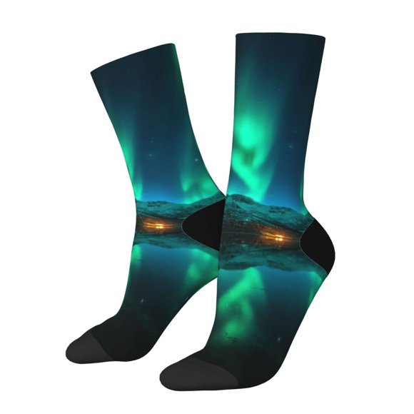 Kdxio Northern Lights Print Unisex Crew Socks Casual Athletic Socks Novelty Socks Breathable Running Socks for Adult