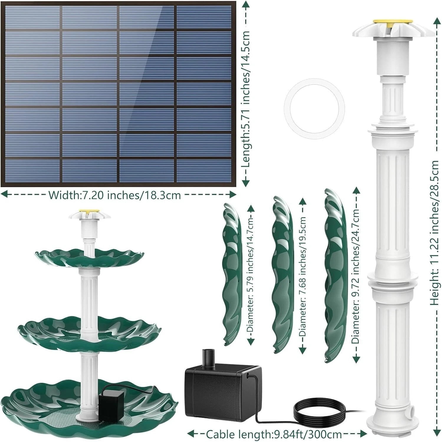 3-Tier Solar Bird Bath Fountain with 3.5W Solar Powered Fountain For Outdoor New
