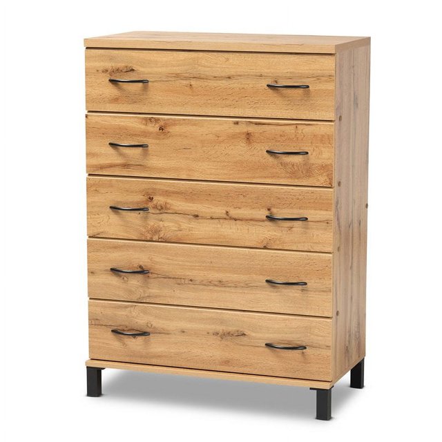 Baxton Studio Maison Chêne Brun Fini Bois 5 Tiroirs Coffre de Rangement