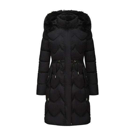 DPTALR George Women's Casual Solid Color Winter Hooded Stand Collar Zip-Up Sports Long Sleeve Parka,Black,Size XL