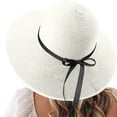 thumbnail image 2 of XINPING Women's Black Ribbon Straw Sun Hat, Wide Brim UV Protection Beach Vacation Hat with Bow Detail, Lightweight and Breathable for Travel, 2 of 3