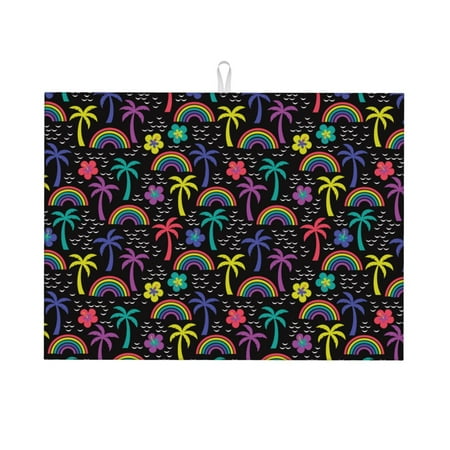 

Ocsxa Colorful Palms Dish Drying Mat for Kitchen Counter Coffee Bar Coffee Station Accessories Absorbent Coffee Mat Kitchen Drying Mat Easy Clean 18x24 Inch