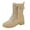 Brown, variant on Rokment Mid Calf Winter Snow Boots for Women with Fleece Lined Warm Classic Casual Leather Zipper Buckles Chunky Low Heel Short Combat Riding Boots
