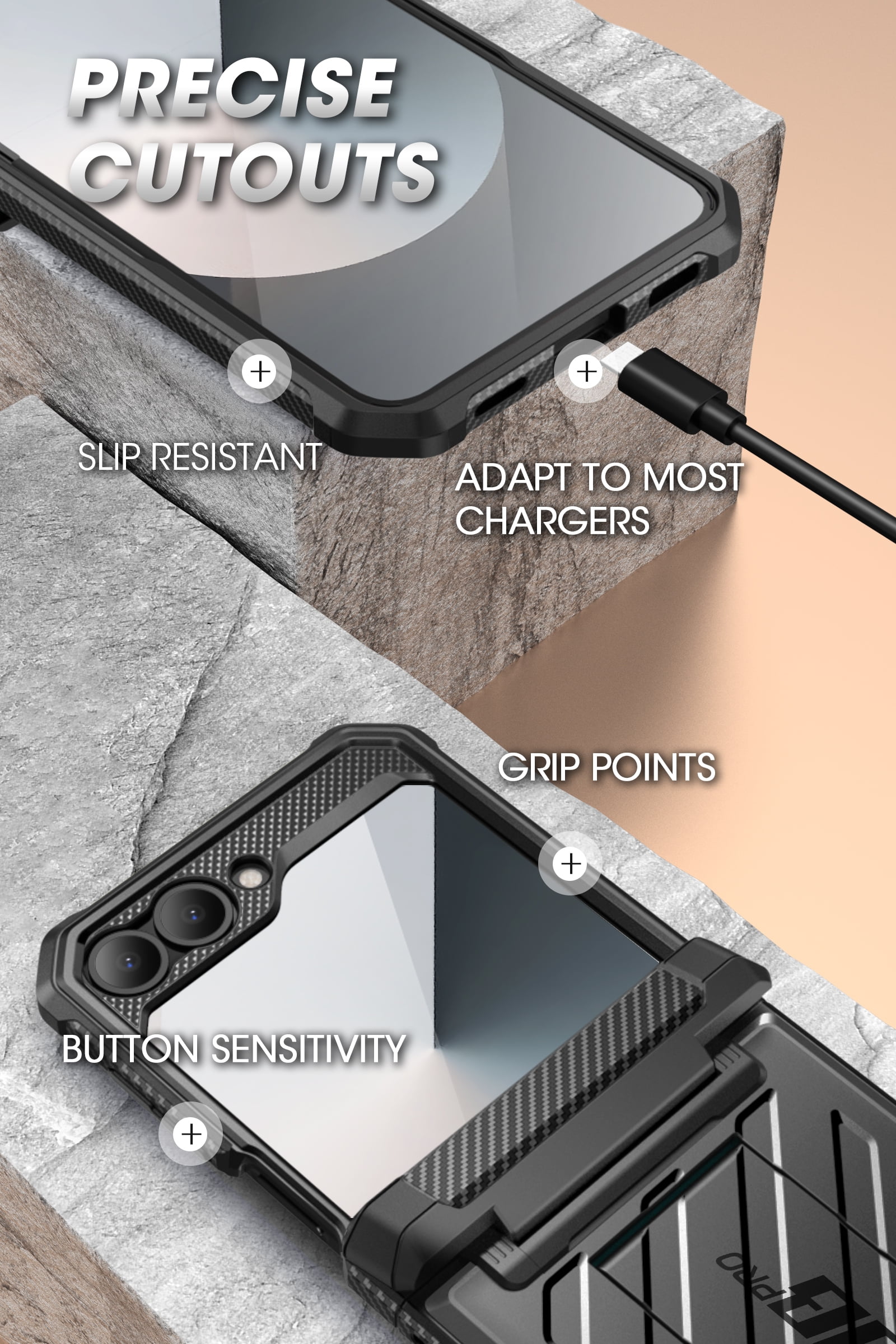 SUPCASE for Samsung Galaxy Z Flip 6 Case with Stand & Belt-Clip (Unicorn Beetle Pro), [Hinge Protection] [Front Screen Protector] Full Body Rugged Protective Phone Case for Galaxy Z Flip 6/5, Black