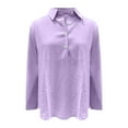 thumbnail image 4 of Purple Women Shirts, Women'S Solid Color Cotton And Linen Casual Shirt Loose Long Sleeve Linen V Neck Shirt T Shirt,Women Shirts S, 4 of 6