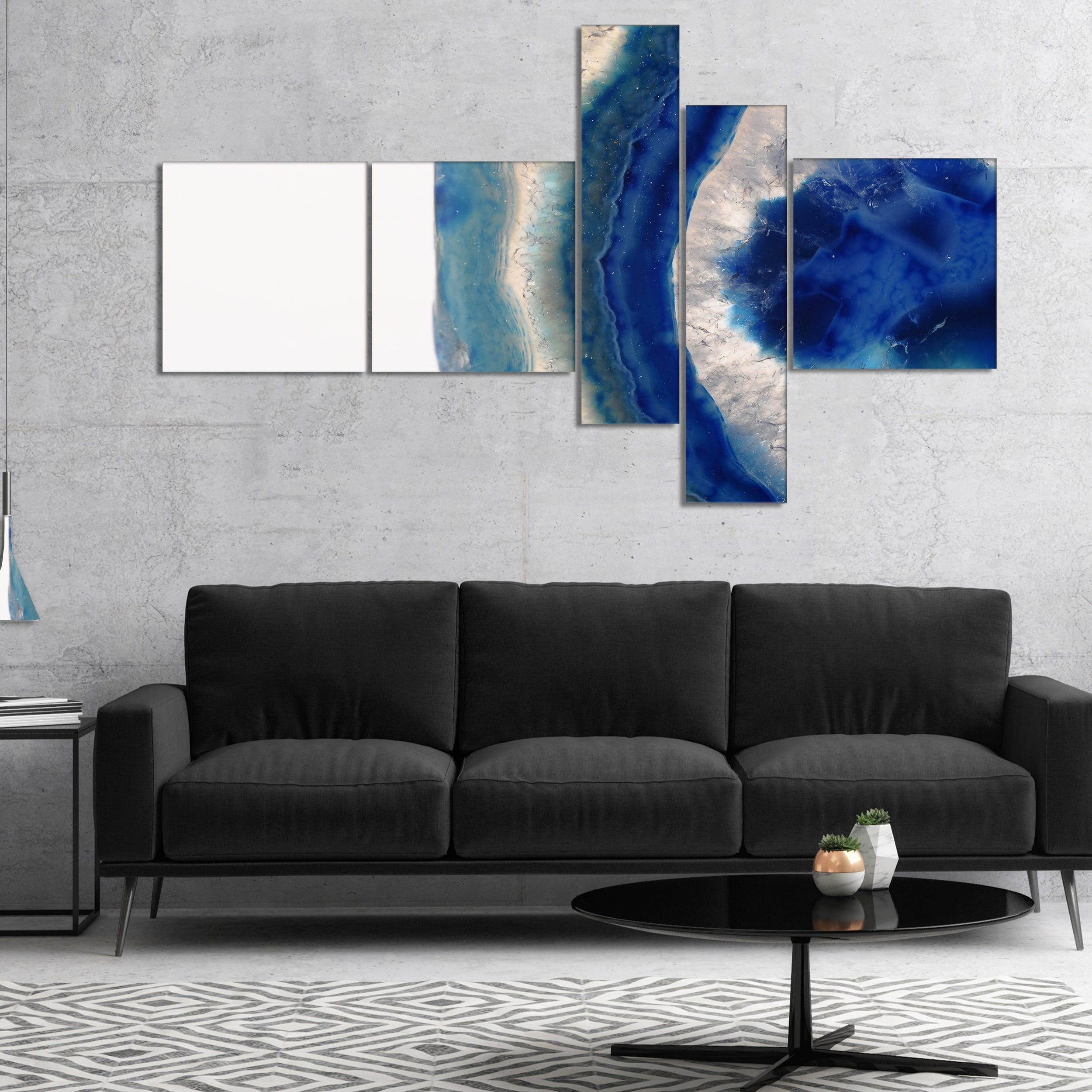 Designart 'Macro of Blue Agate Stone ' Abstract Canvas Wall Art Print
