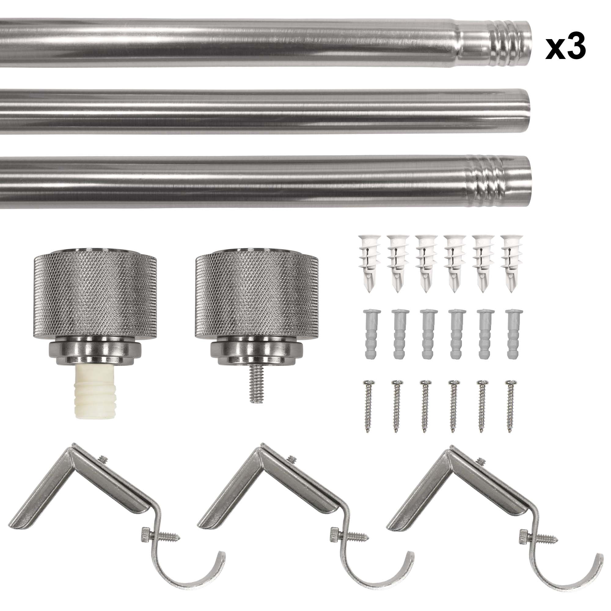Better Homes & Gardens 1" Satin Nickel Metal Knurled Cylinder Curtain Rod, 32-120"