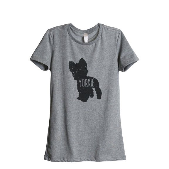 Thread Tank Yorkie Terrier Dog Silhouette Women's Relaxed Crewneck T-Shirt Tee Heather Grey Small