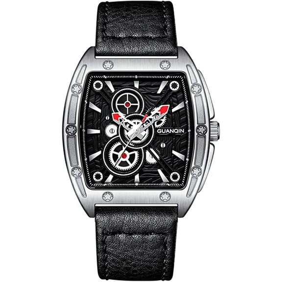 GUANQIN Tonneau Skeleton Cool Gear Watch Men's Sports Analog Leather Band Wristwatch Fashionable Waterproof Quartz Casual Fashion