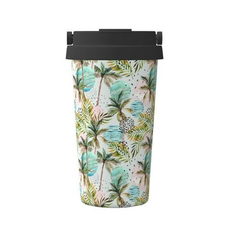 

Gaeub Watercolor Palm Tree Print Travel Mug Insulated Coffee Mug with Leakproof Lid Travel Coffee Mug Vacuum Stainless Steel Double Walled Reusable Coffee Cup