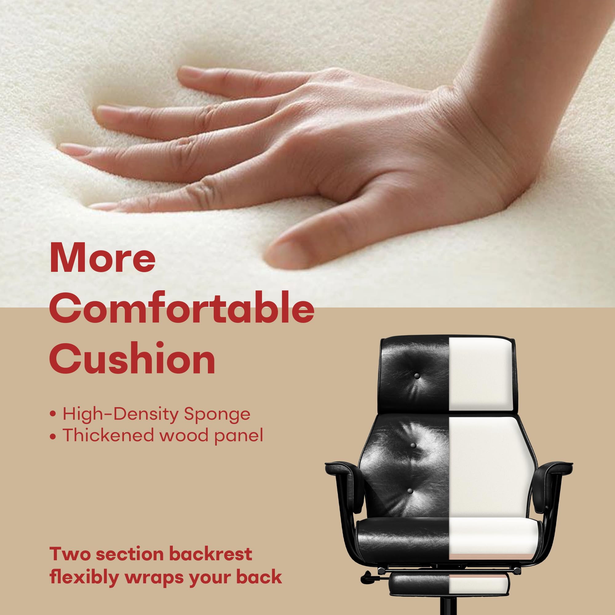 Ninecer Reclining Office Chair with Footrest, Big and Tall Desk Chair 400lbs, Adjustable Height Computer Chair, Thick Cushion & Lumbar Support, Swivel Office Chair with Arms, Black