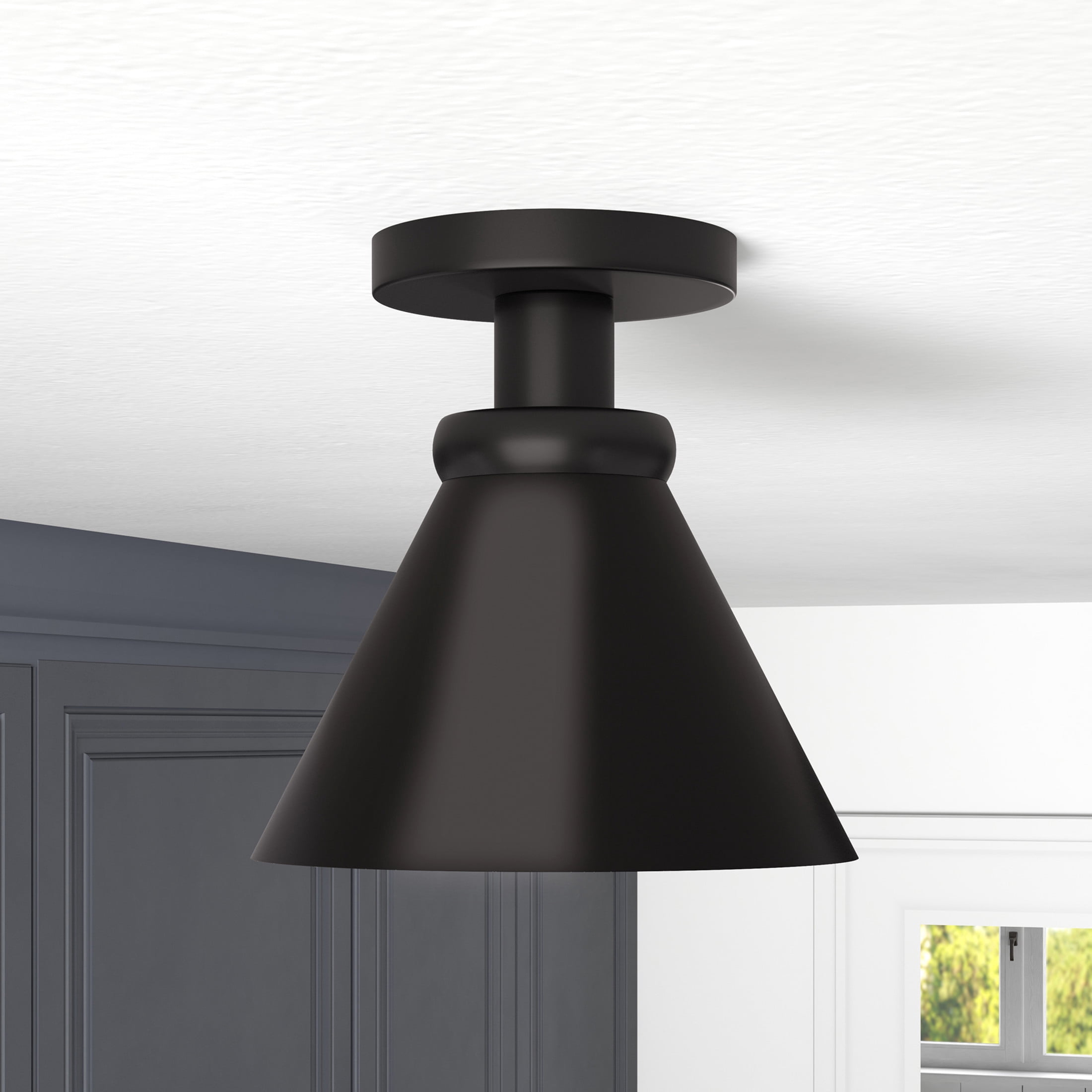 Evelyn&Zoe 8.5" Black Semi Flush Mount