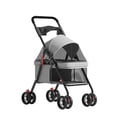thumbnail image 2 of Jnismy Folding Pet Stroller,4 Wheels Outdoor Travel Dog Cat Cage Stroller Carrier Strolling Cart with Cup Holder, Breathable and Visible Mesh,Grey, 2 of 6