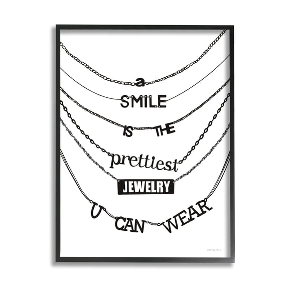 Stupell Industries Smile Glam Quote Chic Necklace Varied Text Design Graphic Art Black Framed Art Print Wall Art, Design by Kamdon Kreations