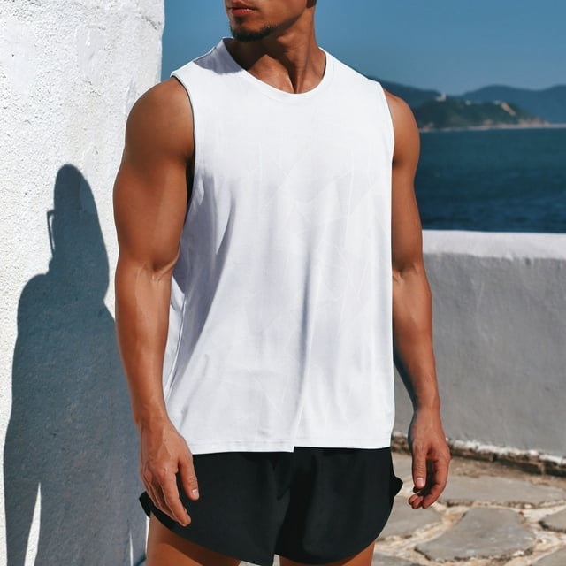 Men Athletic Tank Sleeveless Quick-dry Elastic Tees Running Training Workout Gym Vest Sportswear
